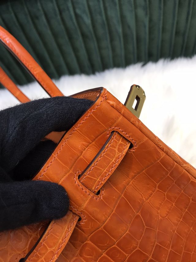 Top Hermes handmade genuine 100% crocodile leather birkin 35 bag K350 orange