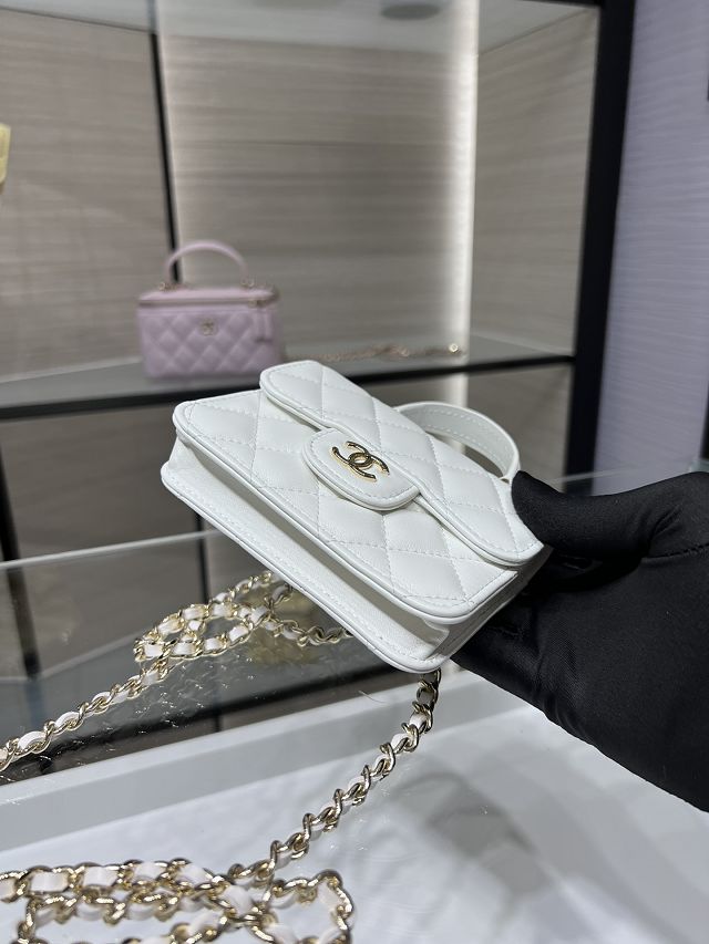 CC original lambskin flap coin purse with chain AP2200 white