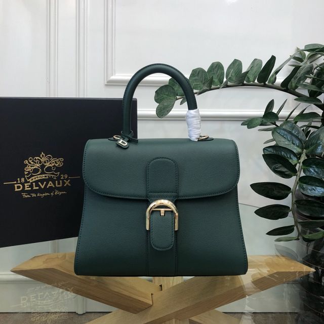 Delvaux original grained calfskin brillant bag MM AA0555 blackish green