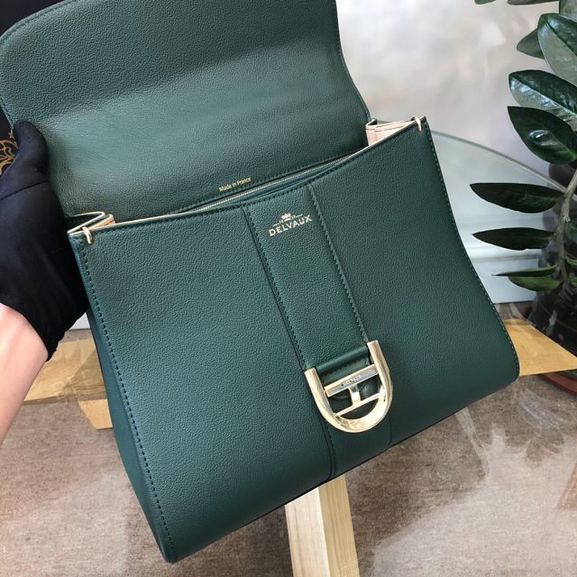 Delvaux original grained calfskin brillant bag MM AA0555 blackish green