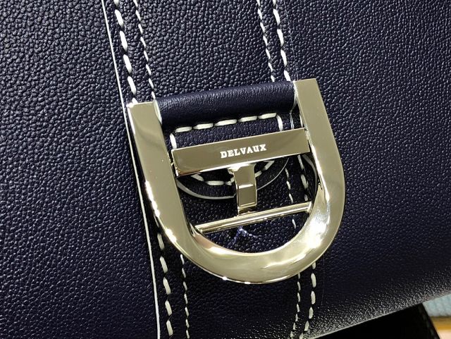 Delvaux original grained calfskin brillant bag MM AA0555 dark blue