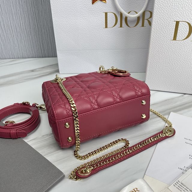 Dior original lambskin mini lady dior bag M0505 cherry red