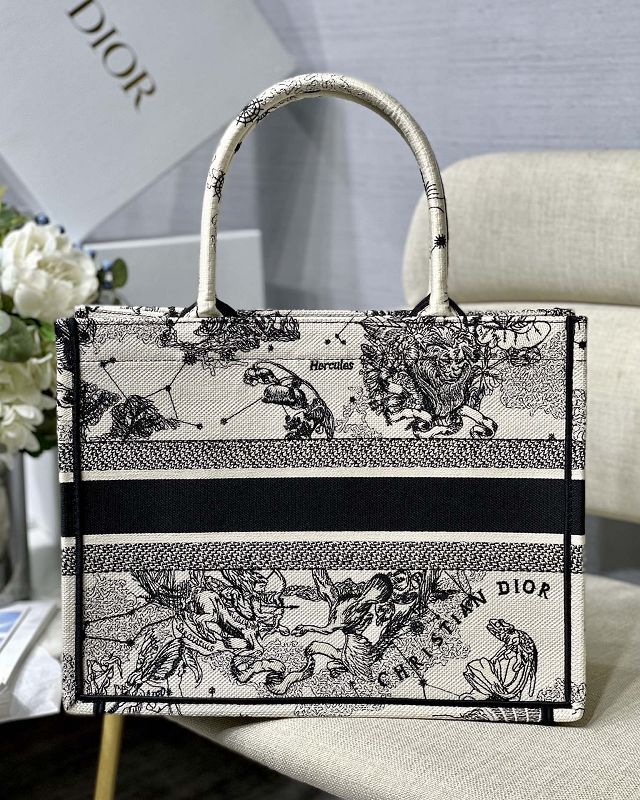 Dior original canvas medium book tote bag M1296 black&white