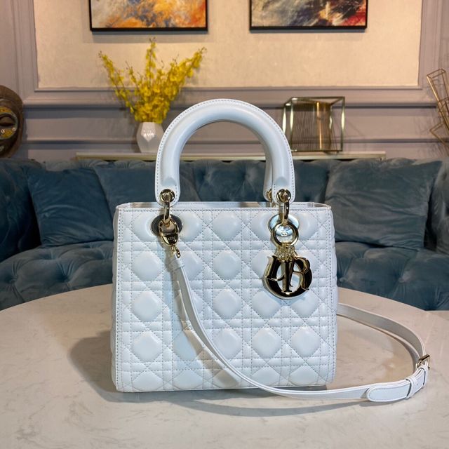 Dior original lambskin medium lady dior bag M0565 white