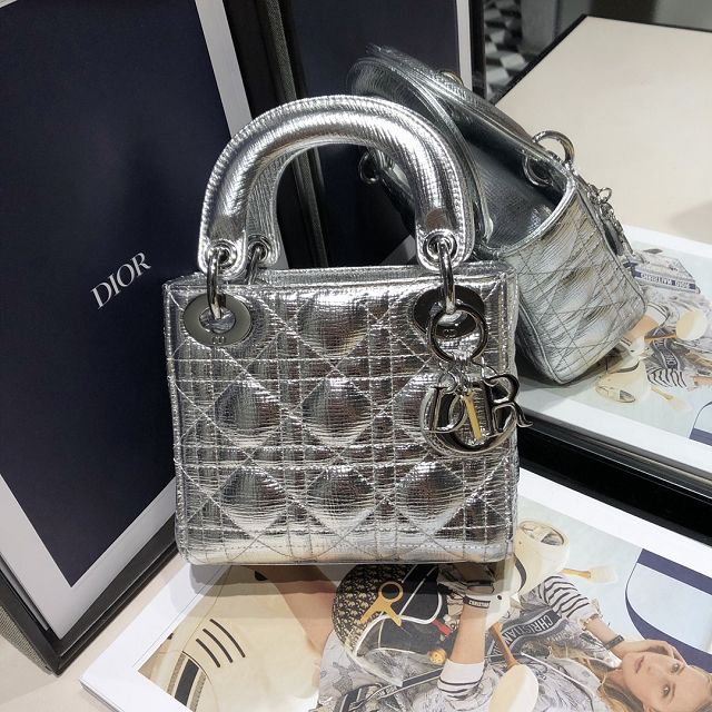 Dior original lambskin mini lady bag M0505 silver