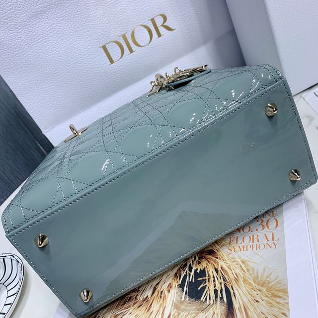 Dior original patent calfskin medium lady dior bag M0565-2 cloud blue