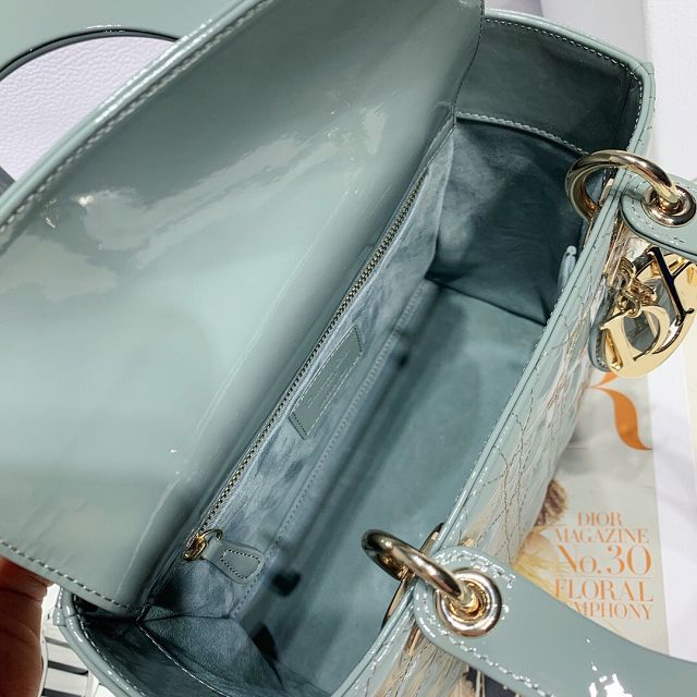 Dior original patent calfskin medium lady dior bag M0565-2 cloud blue