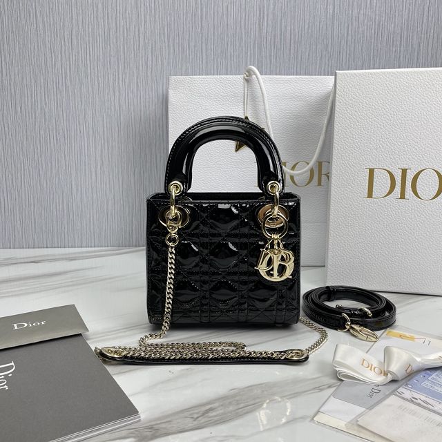 Dior original patent calfskin mini lady bag M0505 black