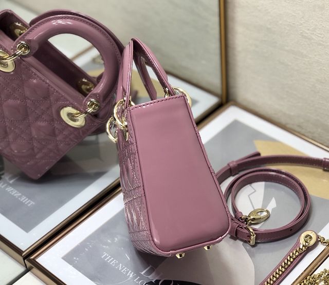 Dior original patent calfskin mini lady bag M0505 pink