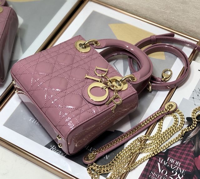Dior original patent calfskin mini lady bag M0505 pink
