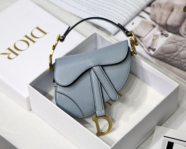 Dior original goatskin micro saddle bag S5685 light blue