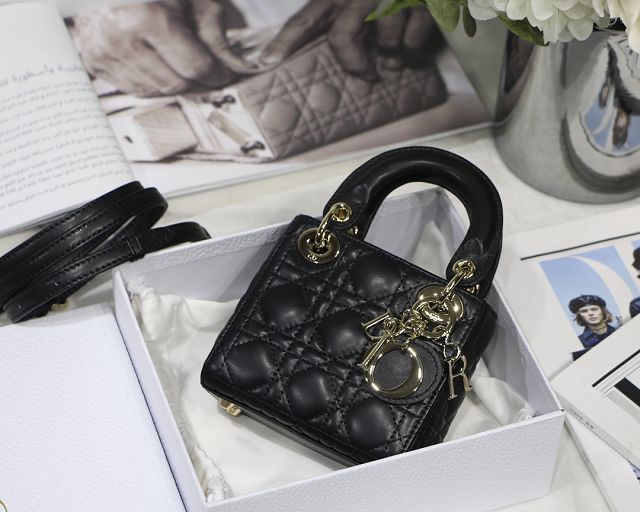 Dior original lambskin micro lady dior bag S0856 black