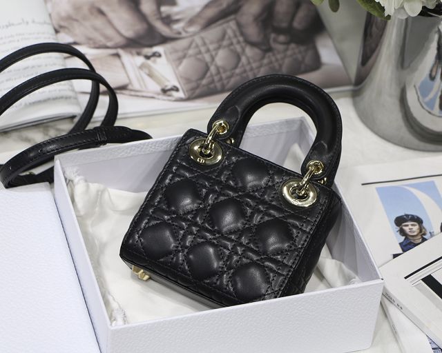 Dior original lambskin micro lady dior bag S0856 black