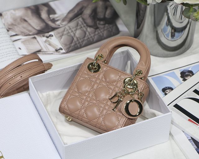 Dior original lambskin micro lady dior bag S0856 nude