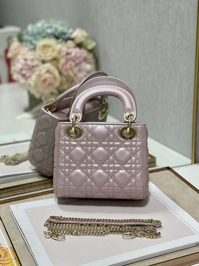 Dior original lambskin&suede mini lady dior bag M0505-3 light pink