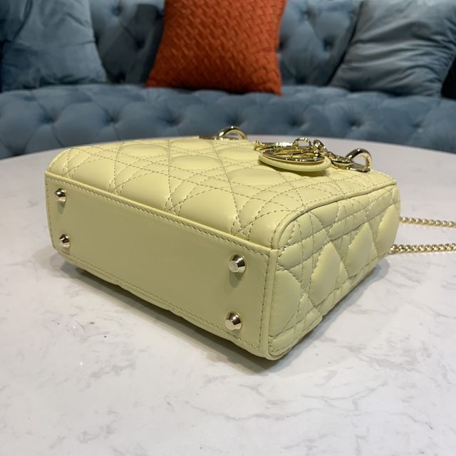 Dior original lambskin&suede mini lady dior bag M0505-3 light yellow