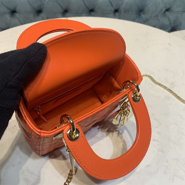 Dior original lambskin&suede mini lady dior bag M0505-3 orange