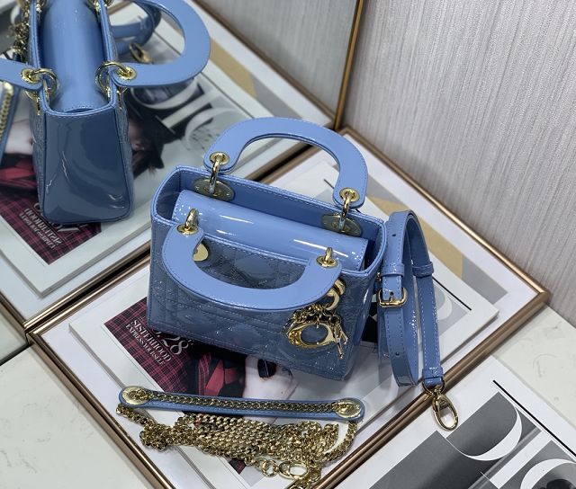 Dior original patent calfskin mini lady dior bag M0505 blue