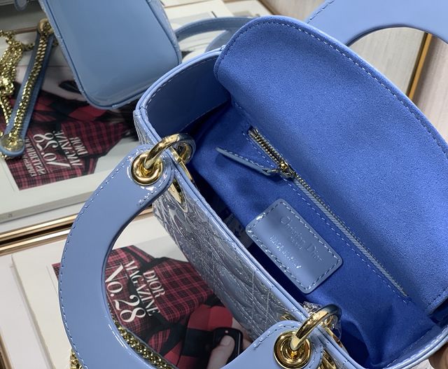 Dior original patent calfskin mini lady dior bag M0505 blue