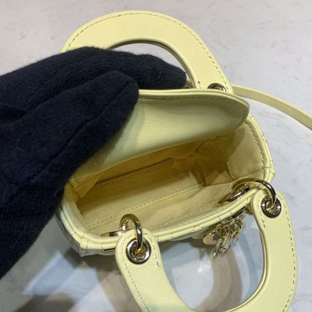 Dior original lambskin micro lady dior bag S0856 light yellow