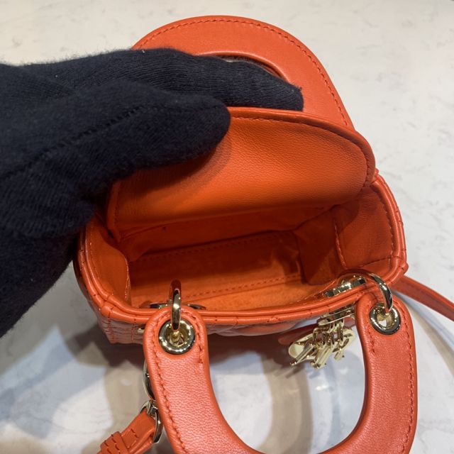 Dior original lambskin micro lady dior bag S0856 orange