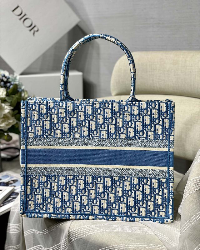 Dior original canvas medium book tote bag M1296-2 blue