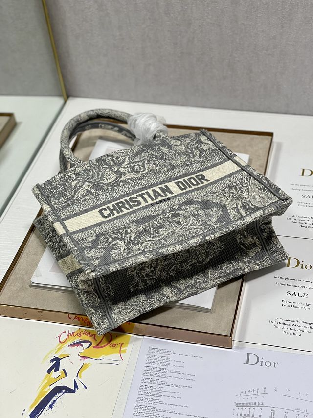 Dior original canvas small book tote bag M1265-2 light gray