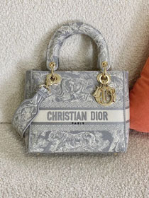 Dior original canvas medium lady bag M0565-5 grey