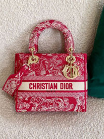 Dior original canvas medium lady bag M0565-5 red