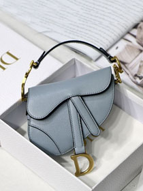 Dior original goatskin micro saddle bag S5685 light blue