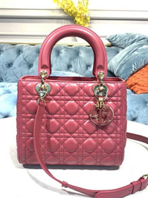 Dior original lambskin medium lady dior bag M0565 peony pink