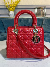 Dior original lambskin medium lady dior bag M0565 red