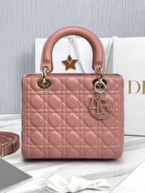 Dior original lambskin medium lady dior bag M0565-3 pink