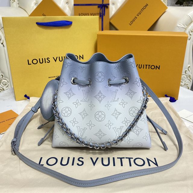 Louis vuitton original mahina leather bella bucket bag M20507 blue