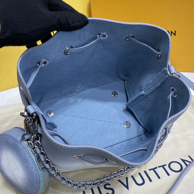 Louis vuitton original mahina leather bella bucket bag M20507 blue