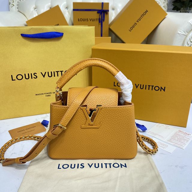 Louis vuitton original calfskin capucines mini handbag M59709 yellow