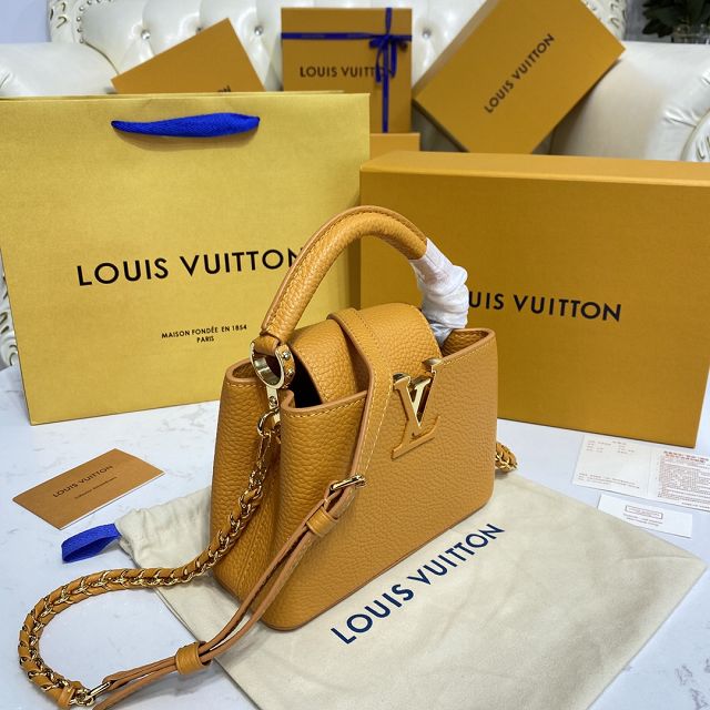 Louis vuitton original calfskin capucines mini handbag M59709 yellow