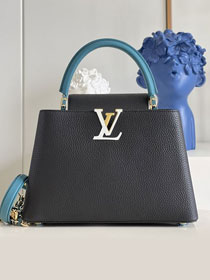 Louis vuitton original calfskin capucines mm handbag M59516 black&blue