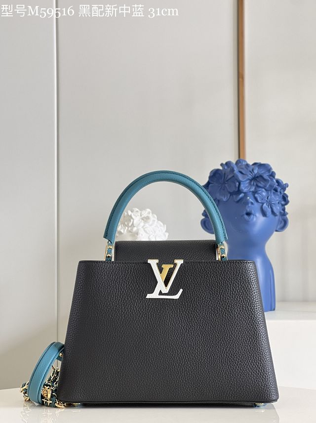 Louis vuitton original calfskin capucines mm handbag M59516 black&blue