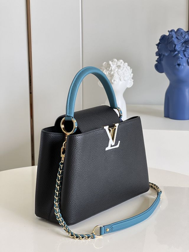 Louis vuitton original calfskin capucines mm handbag M59516 black&blue