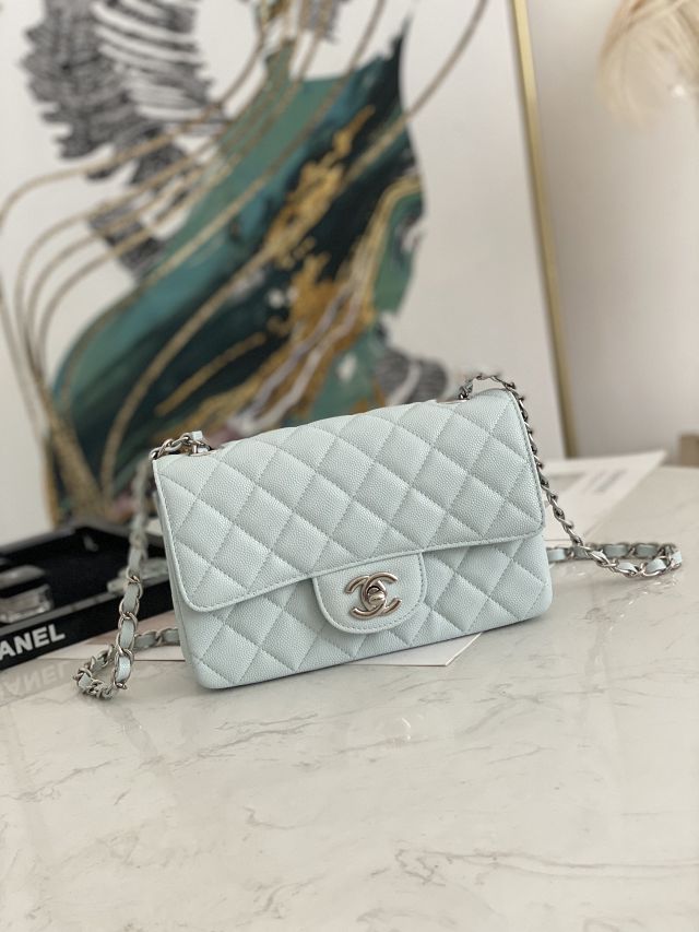 CC original grained calfskin mini flap bag A69900 light blue