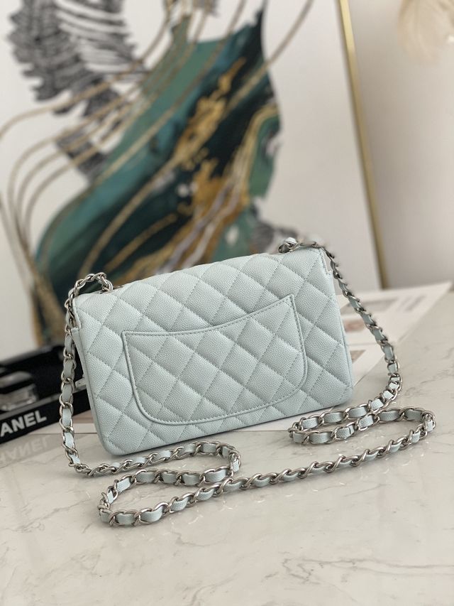 CC original grained calfskin mini flap bag A69900 light blue