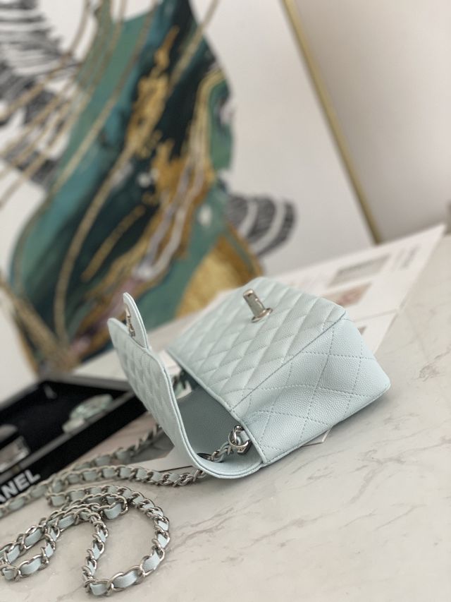 CC original grained calfskin mini flap bag A69900 light blue