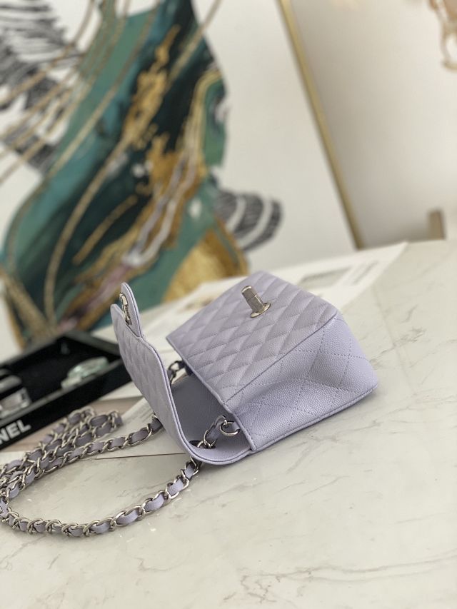 CC original grained calfskin mini flap bag A69900 light purple