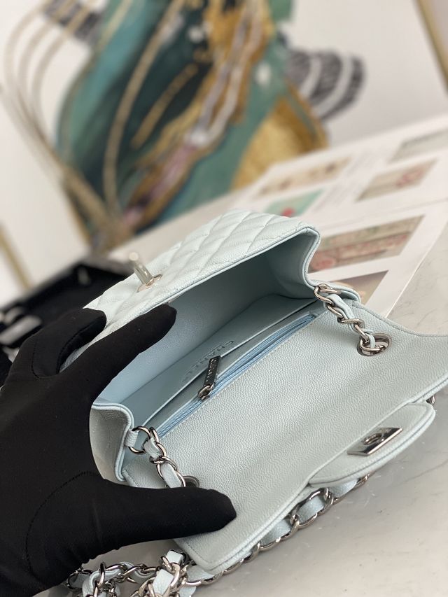 CC original grained calfskin nano flap bag A35200 light blue