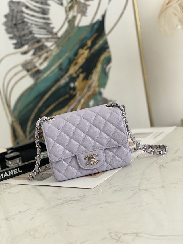 CC original grained calfskin nano flap bag A35200 light purple