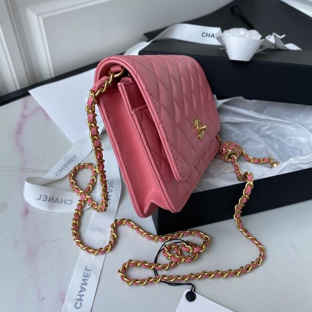 CC original lambskin wallet on chain AP145-2 pink