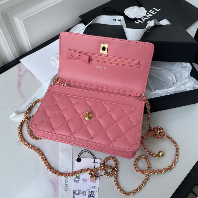 CC original lambskin wallet on chain AP145-2 pink