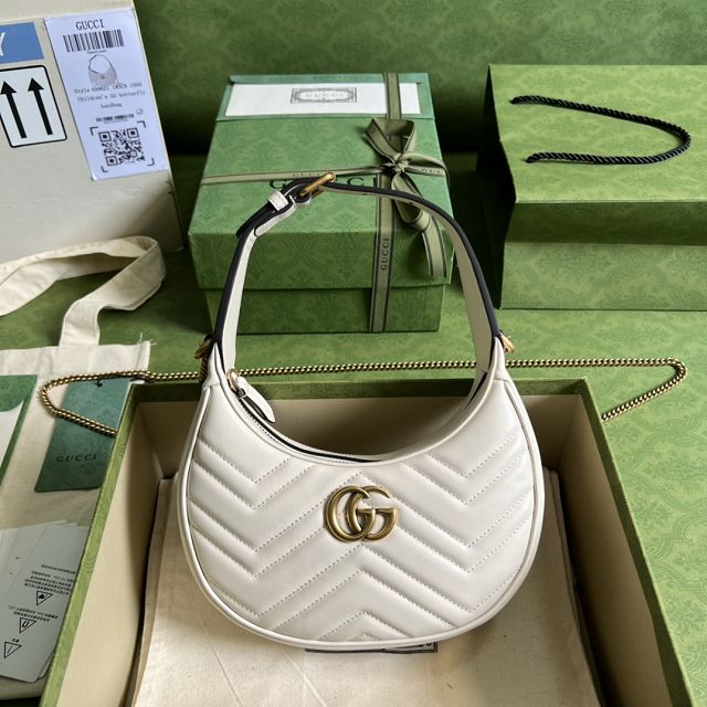 2022 GG original calfskin marmont half-moon-shaped mini bag 699514 white