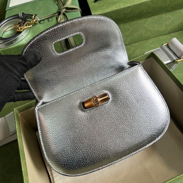 2022 GG original calfskin small top handle bag 675797 silver